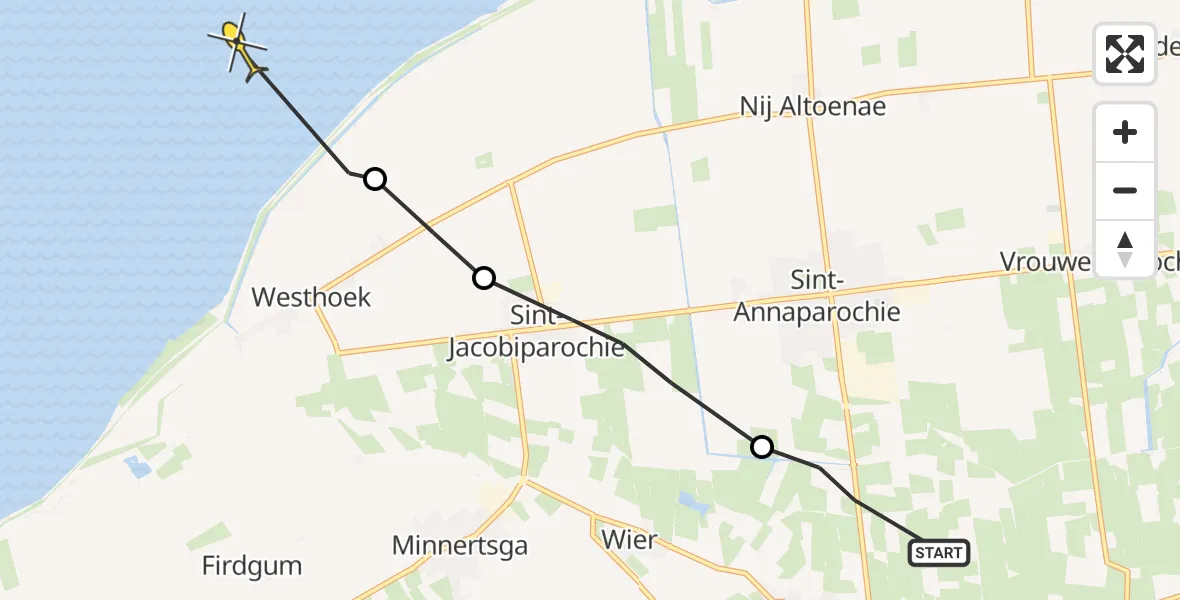 Routekaart van de vlucht: Ambulancehelikopter naar Oosterend, Langhuisterweg