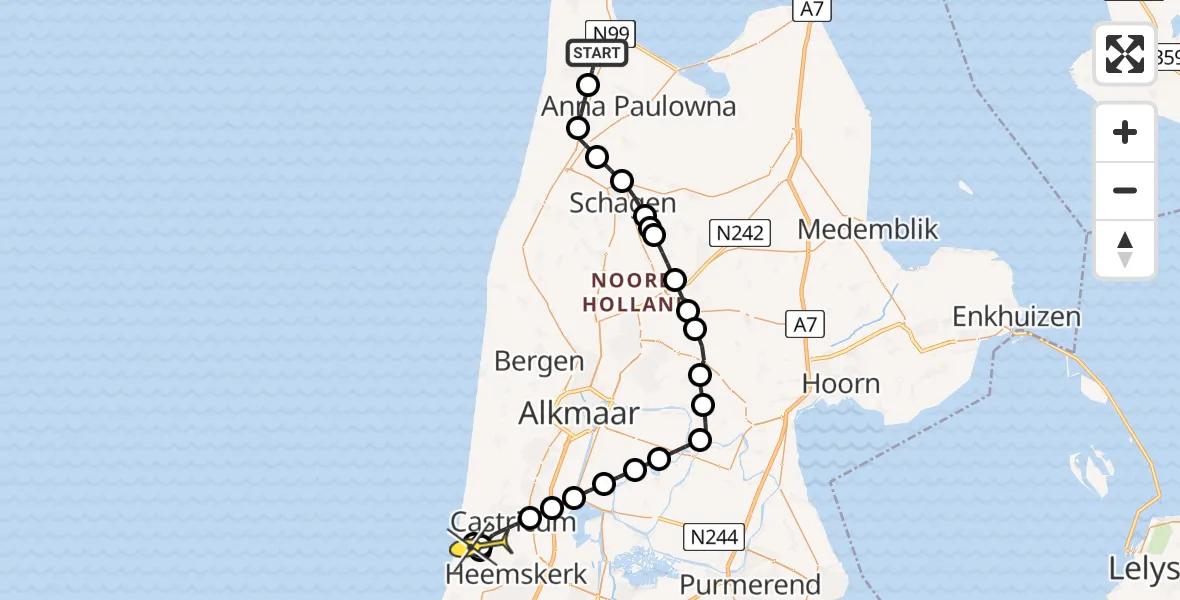 Routekaart van de vlucht: Kustwachthelikopter naar Heemskerk, Blauwe Keet