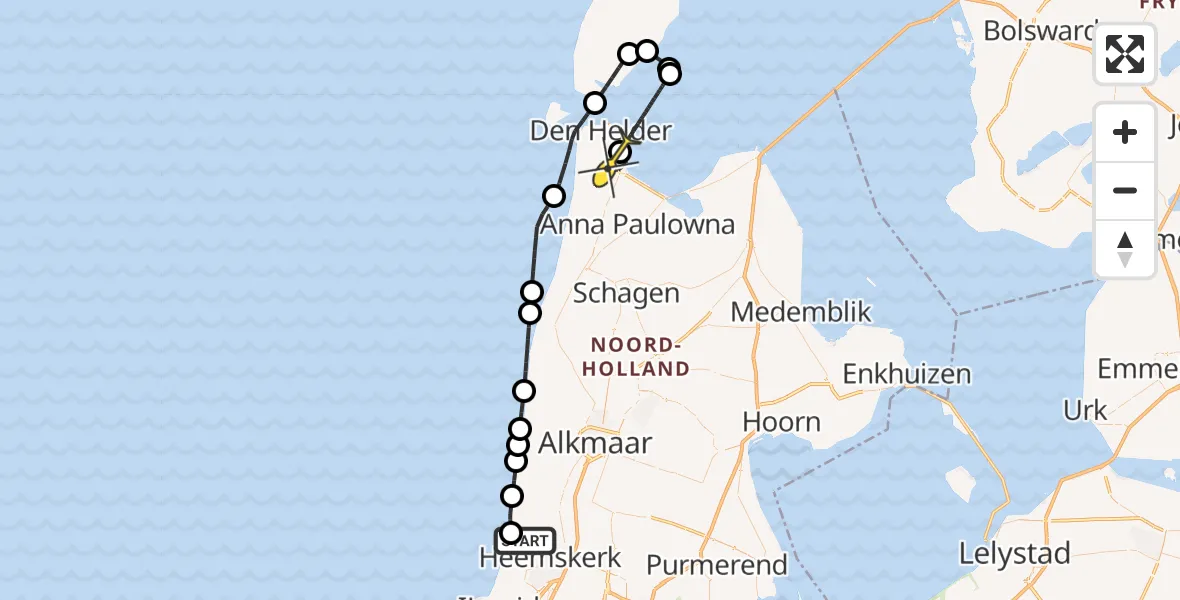 Routekaart van de vlucht: Kustwachthelikopter naar Vliegveld De Kooy, Reservaatweg