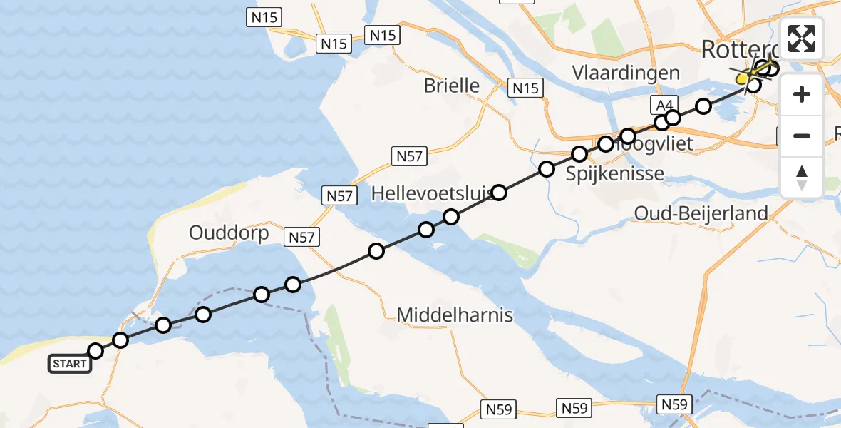 Routekaart van de vlucht: Lifeliner 2 naar Erasmus MC, Roelandsweg