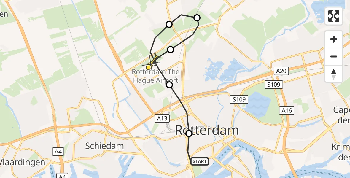 Routekaart van de vlucht: Lifeliner 2 naar Rotterdam The Hague Airport, 's-Gravendijkwal