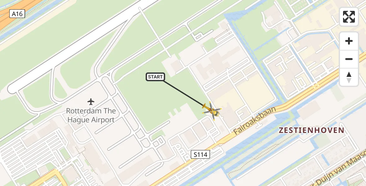 Vluchtroute Traumahelikopter Rotterdam The Hague Airport - Rotterdam The Hague Airport, 31 januari 2024, 17:50