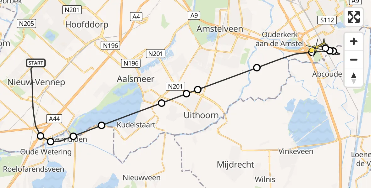 Routekaart van de vlucht: Lifeliner 1 naar Academisch Medisch Centrum (AMC), Montreallaan