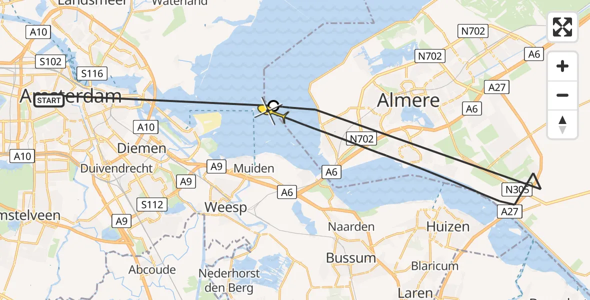 Routekaart van de vlucht: Politiehelikopter naar Muiden, Da Costakade