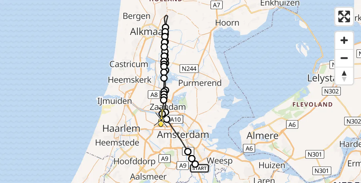 Routekaart van de vlucht: Lifeliner 1 naar Amsterdam Heliport, Tafelbergweg