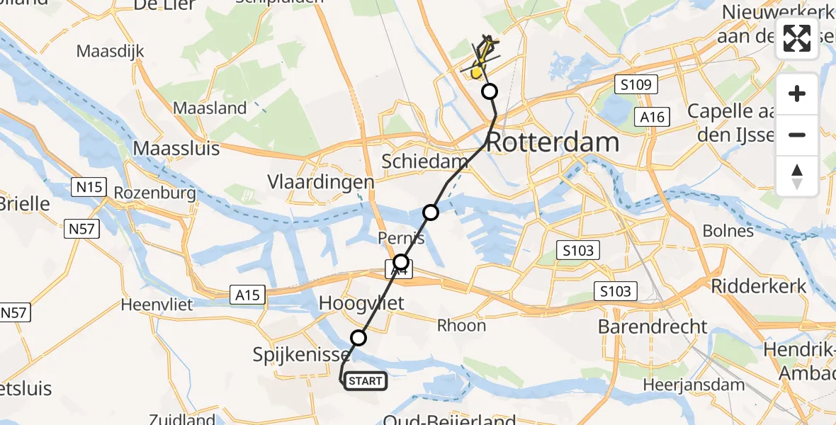 Routekaart van de vlucht: Lifeliner 2 naar Rotterdam The Hague Airport, Hannie Schaftstraat