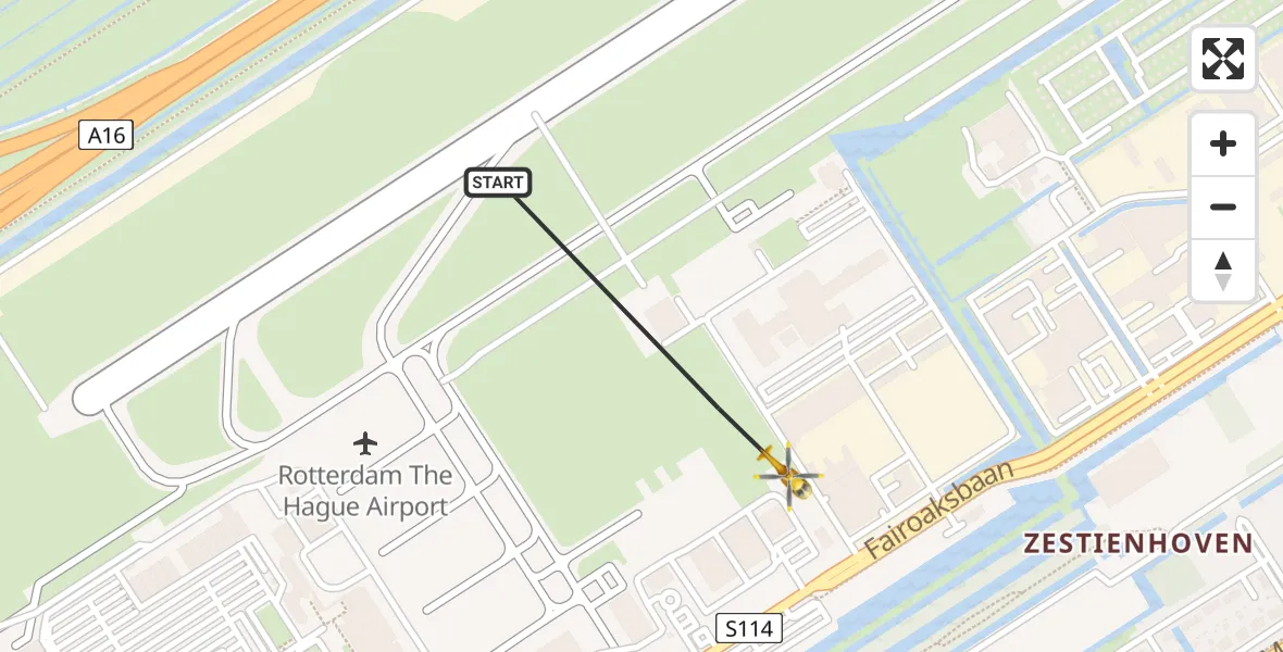 Vluchtroute Traumahelikopter Rotterdam The Hague Airport - Rotterdam The Hague Airport, 31 januari 2024, 19:46