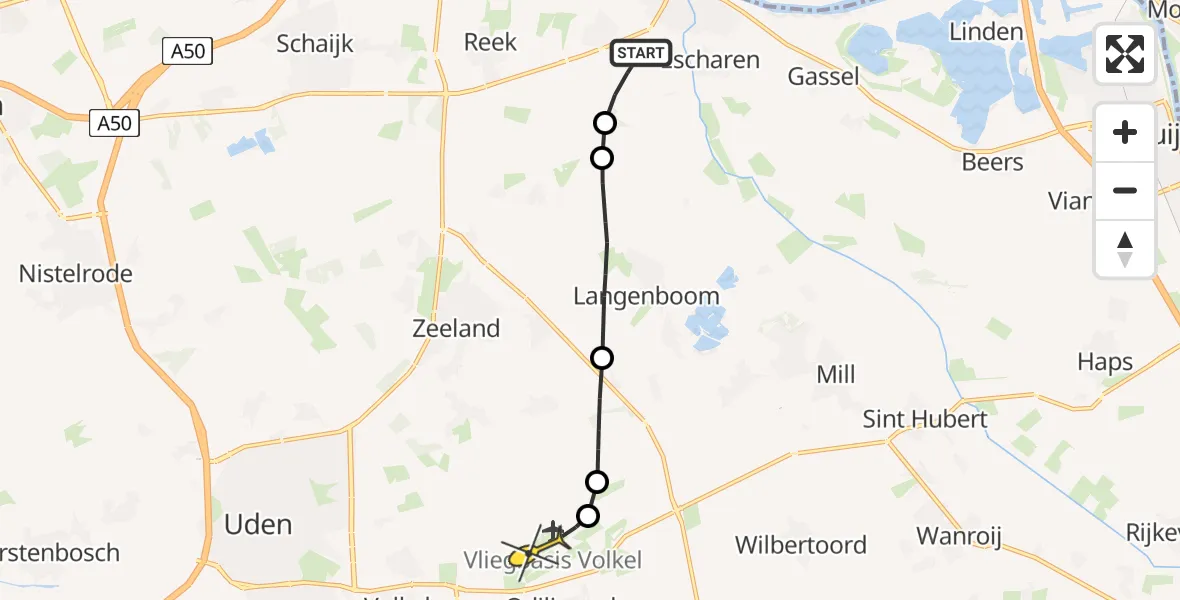 Routekaart van de vlucht: Lifeliner 3 naar Vliegbasis Volkel, Voskeschestraat