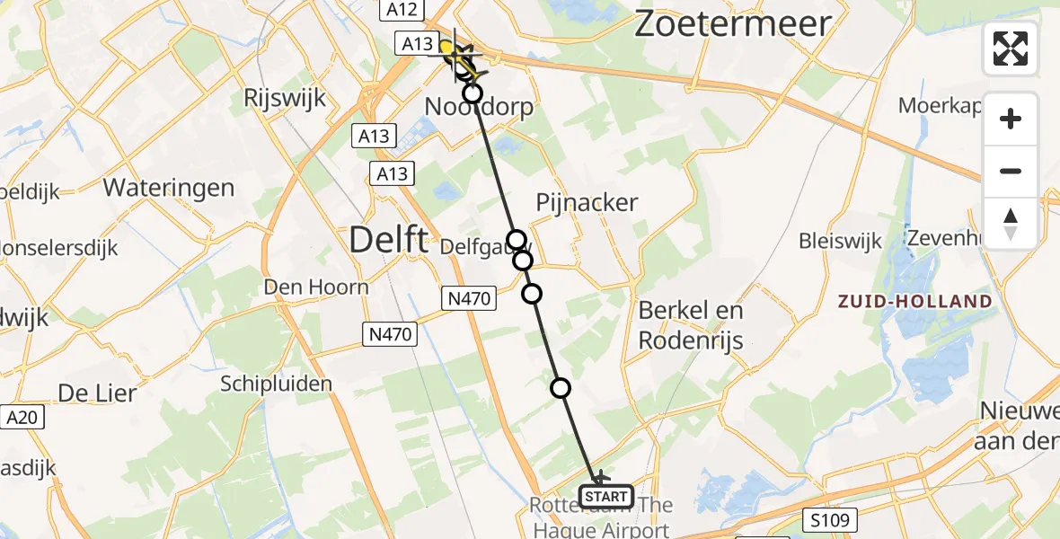 Routekaart van de vlucht: Lifeliner 2 naar Den Haag, Brandenburgbaan