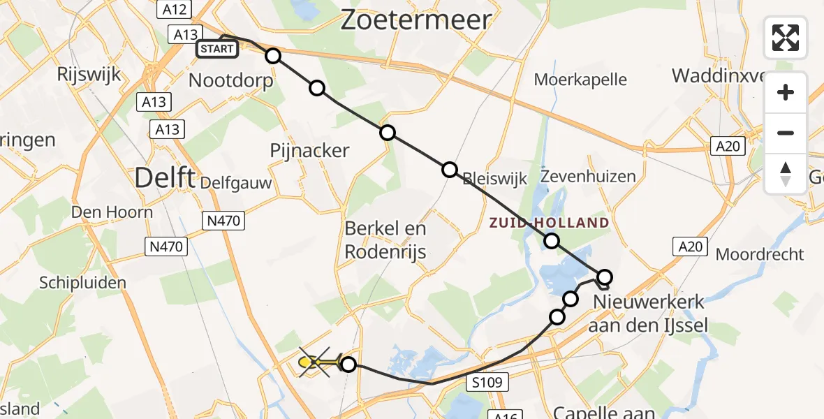 Routekaart van de vlucht: Lifeliner 2 naar Rotterdam The Hague Airport, Rietpolderpad