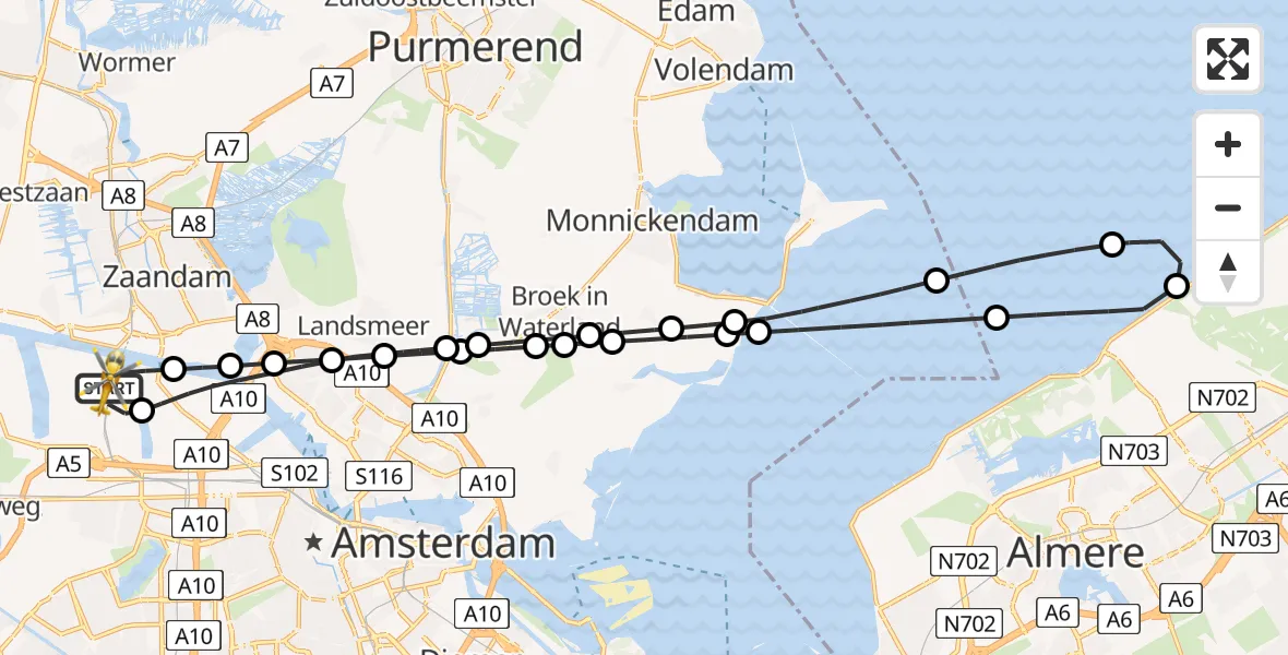 Routekaart van de vlucht: Lifeliner 1 naar Amsterdam Heliport, Ankerweg