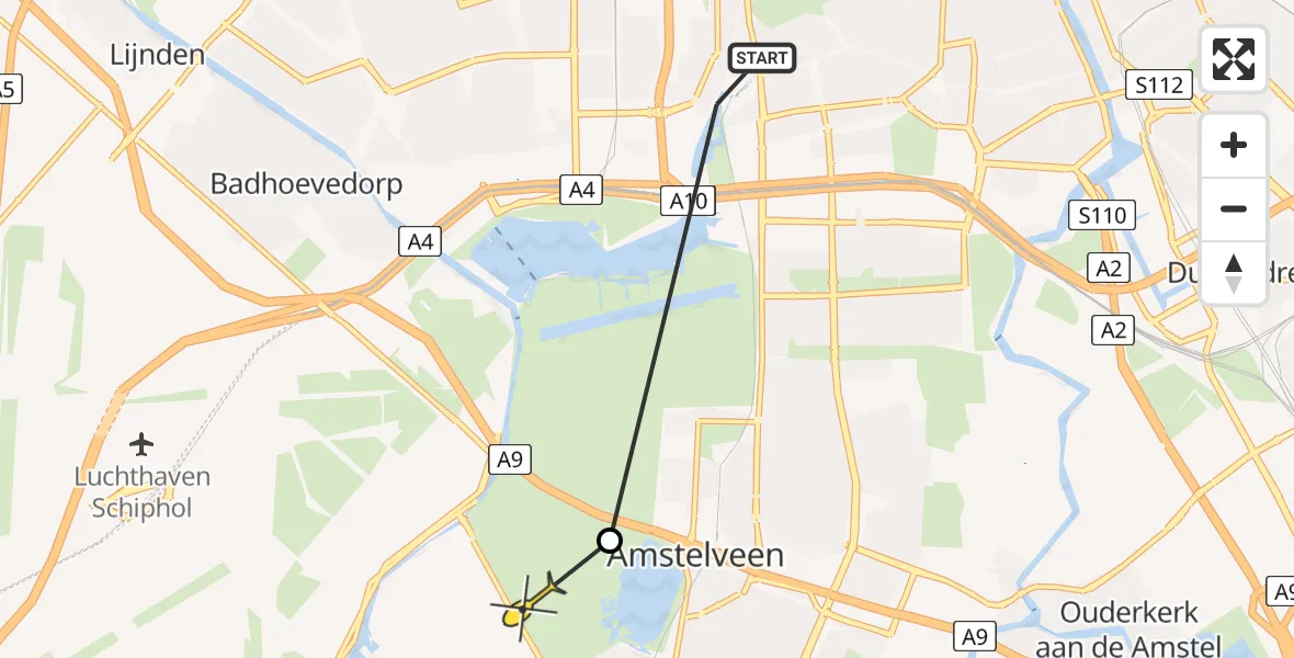 Routekaart van de vlucht: Politiehelikopter naar Amstelveen, Valeriusstraat