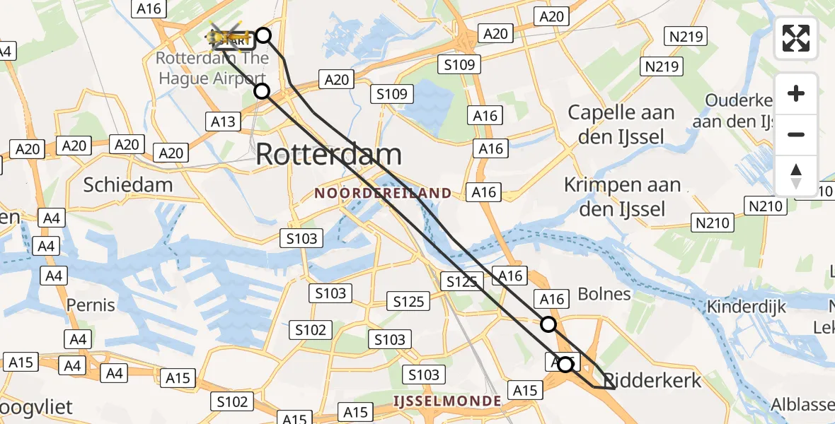 Vluchtroute Traumahelikopter Rotterdam The Hague Airport - Rotterdam The Hague Airport, 01 februari 2024, 09:54