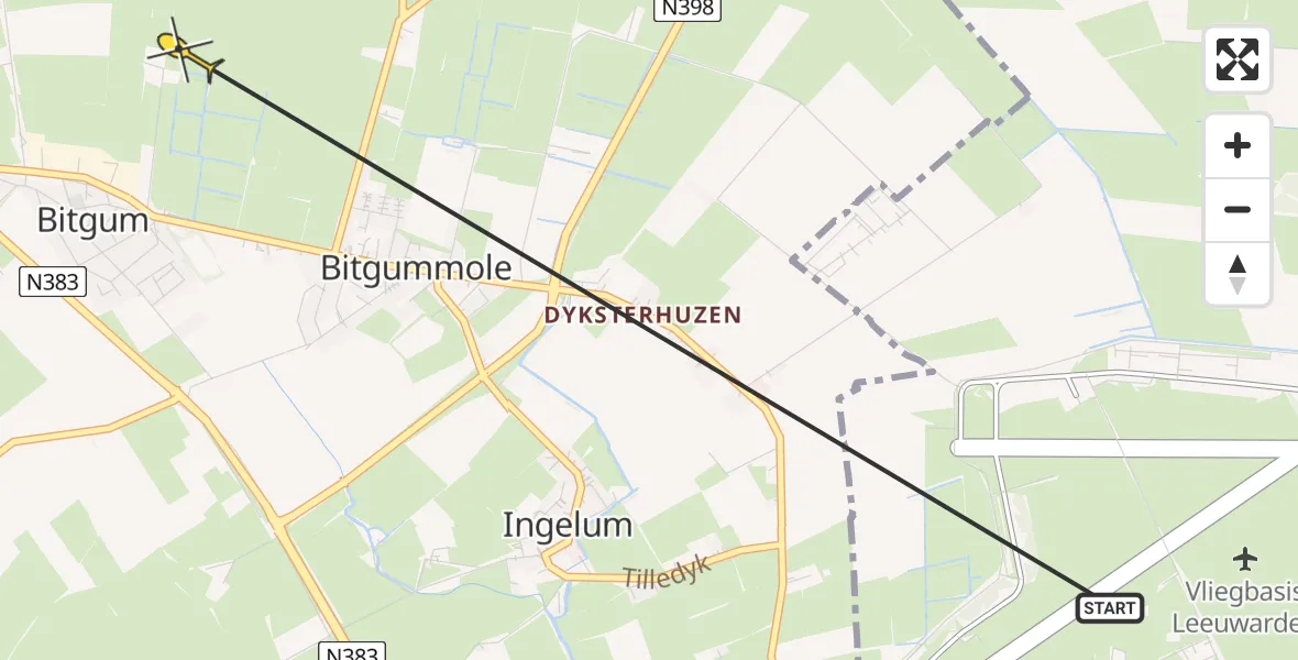 Routekaart van de vlucht: Ambulancehelikopter naar Bitgum, Alddyk