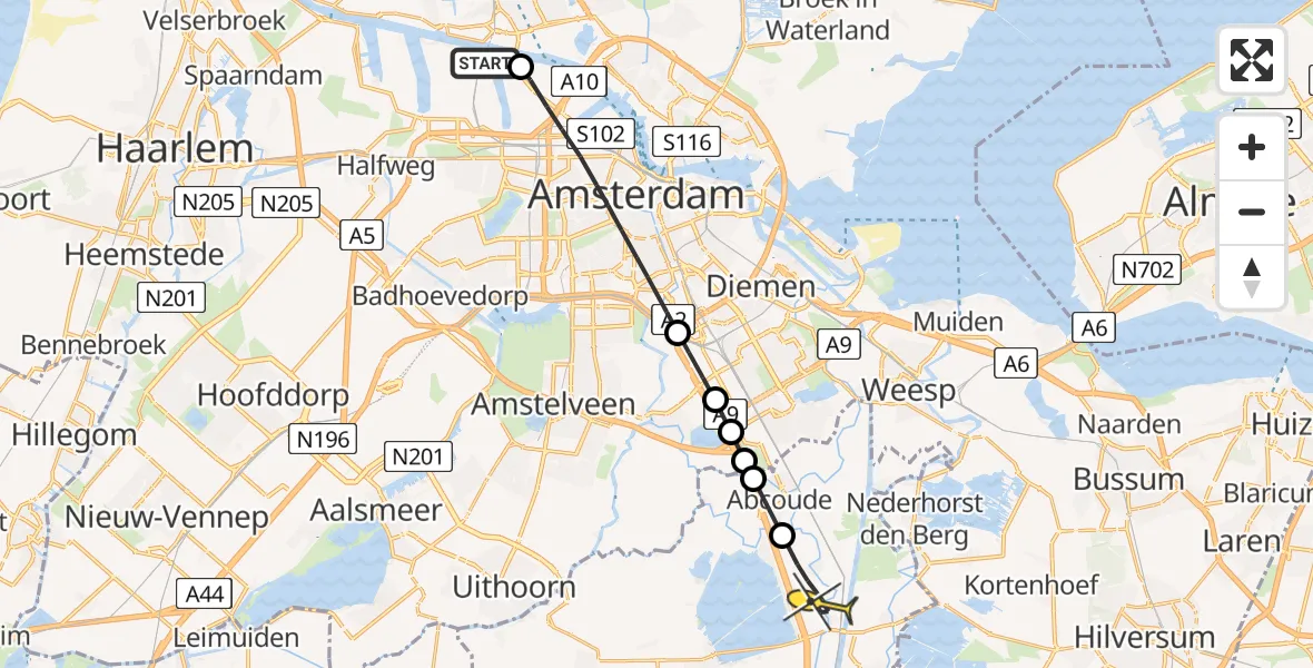 Routekaart van de vlucht: Lifeliner 1 naar Baambrugge, Carel Reynierszhaven