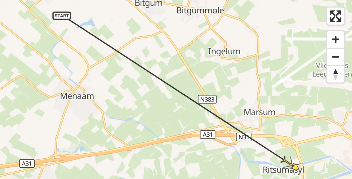 Routekaart van de vlucht: Ambulancehelikopter naar Marsum, Bûtenpôle