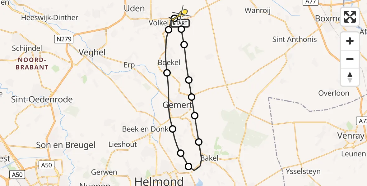 Routekaart van de vlucht: Lifeliner 3 naar Vliegbasis Volkel, Rouwstraat