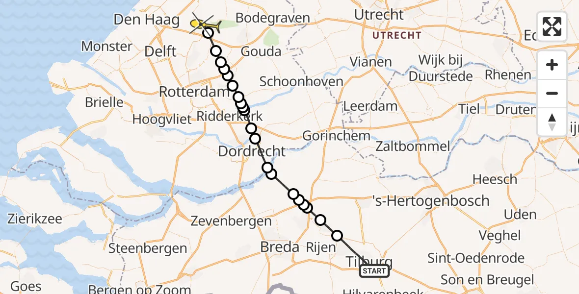 Routekaart van de vlucht: Lifeliner 2 naar Zoetermeer, Doctor P. van Hoekstraat