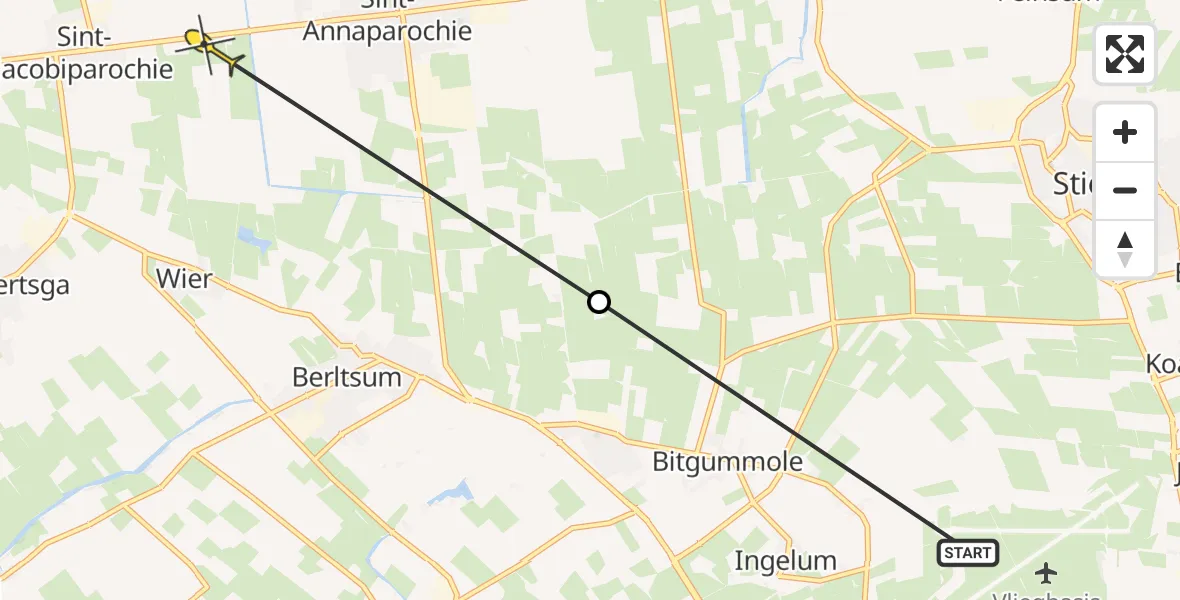 Routekaart van de vlucht: Ambulancehelikopter naar St.-Jacobiparochie, Keegsdijkje