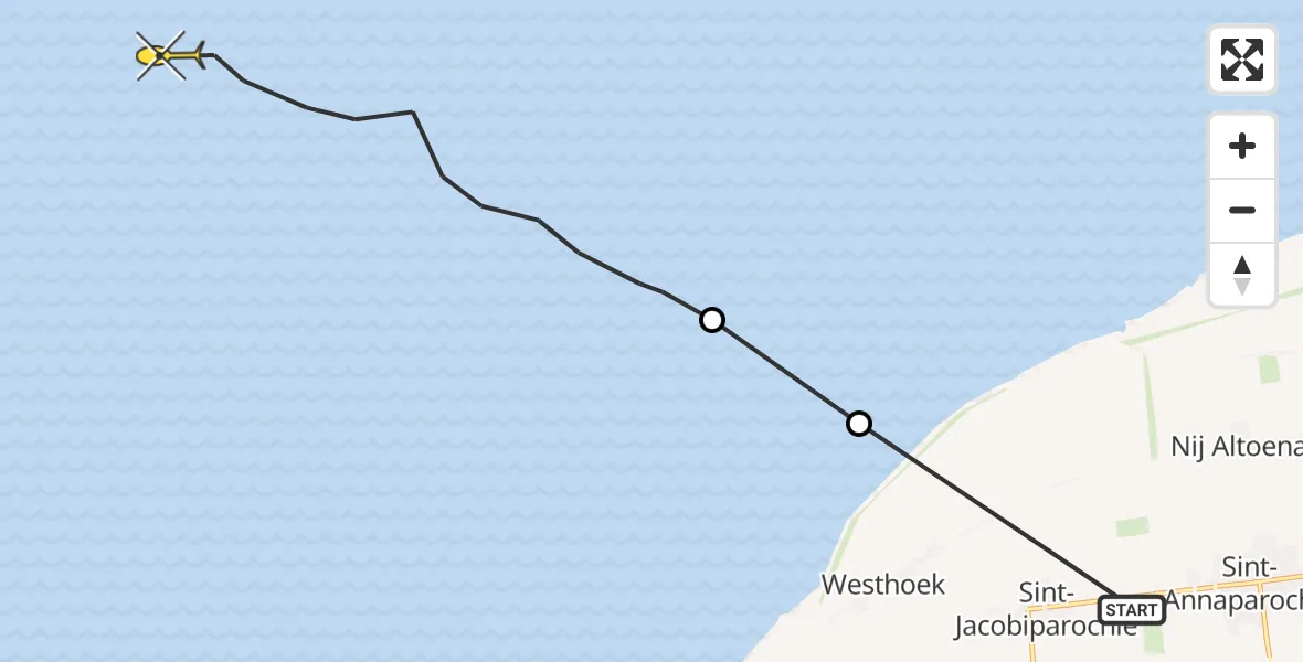 Routekaart van de vlucht: Ambulanceheli naar Oosterend, Middelweg-West
