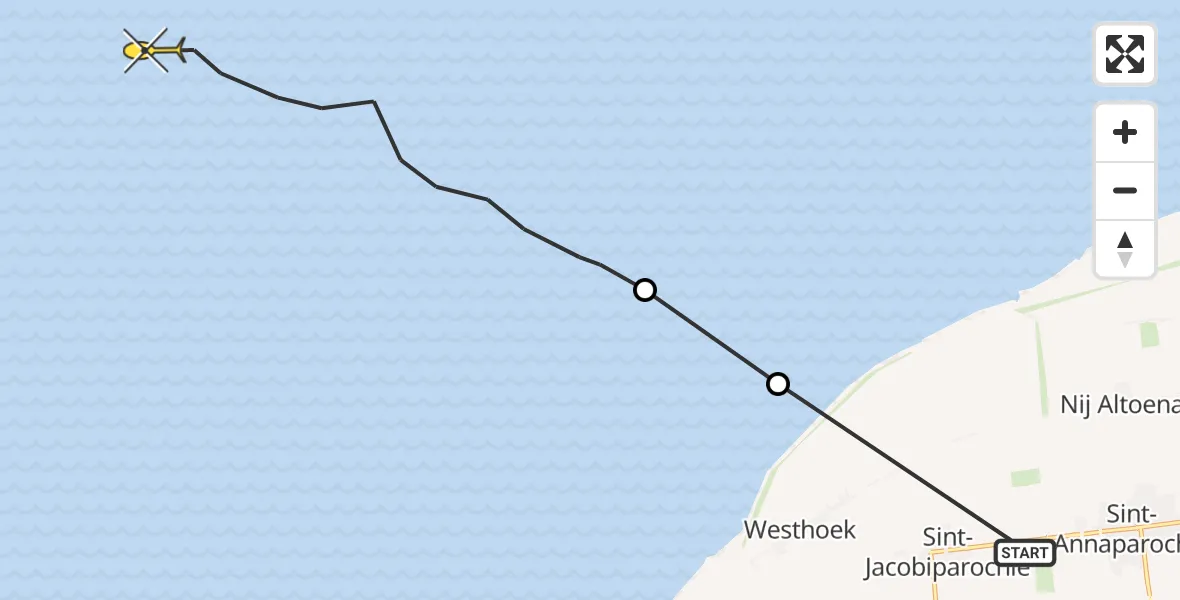 Routekaart van de vlucht: Ambulancehelikopter naar Oosterend, Middelweg-West