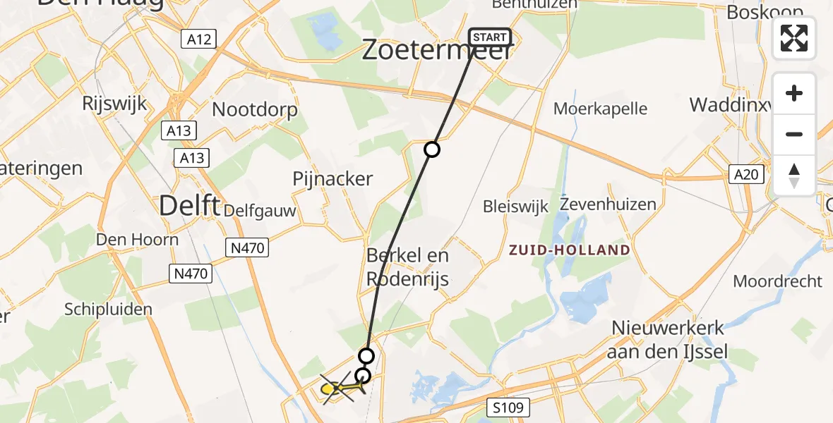 Routekaart van de vlucht: Lifeliner 2 naar Rotterdam The Hague Airport, Asselierspad