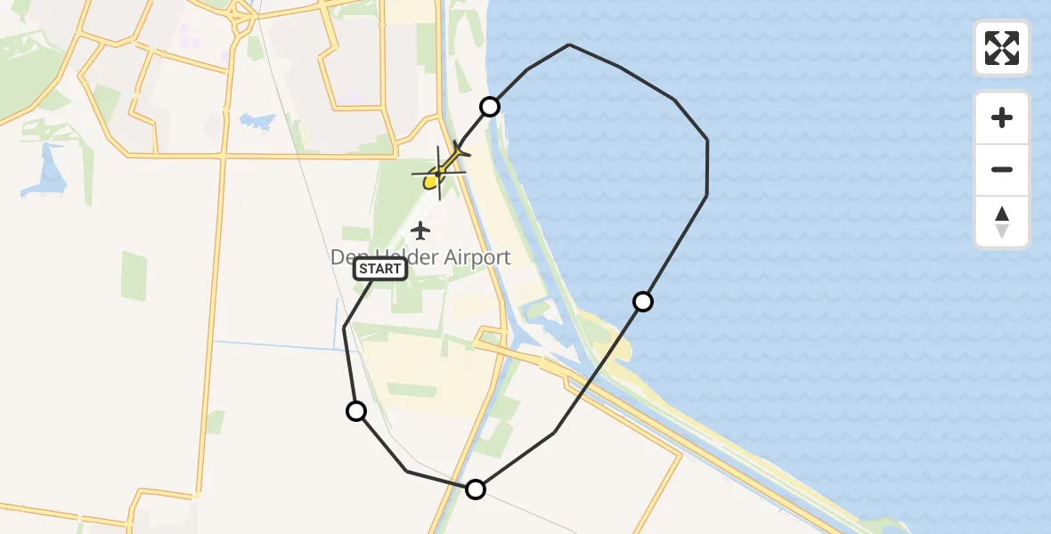 Routekaart van de vlucht: Kustwachthelikopter naar Vliegveld De Kooy, Luchthavenweg