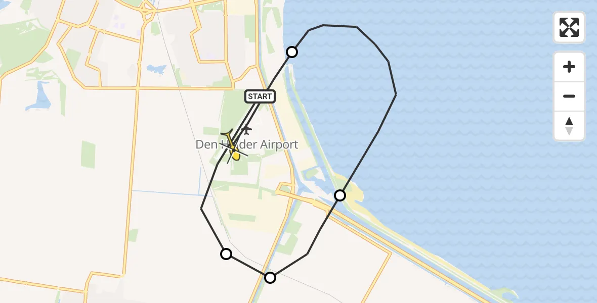 Routekaart van de vlucht: Kustwachthelikopter naar Vliegveld De Kooy, Luchthavenweg