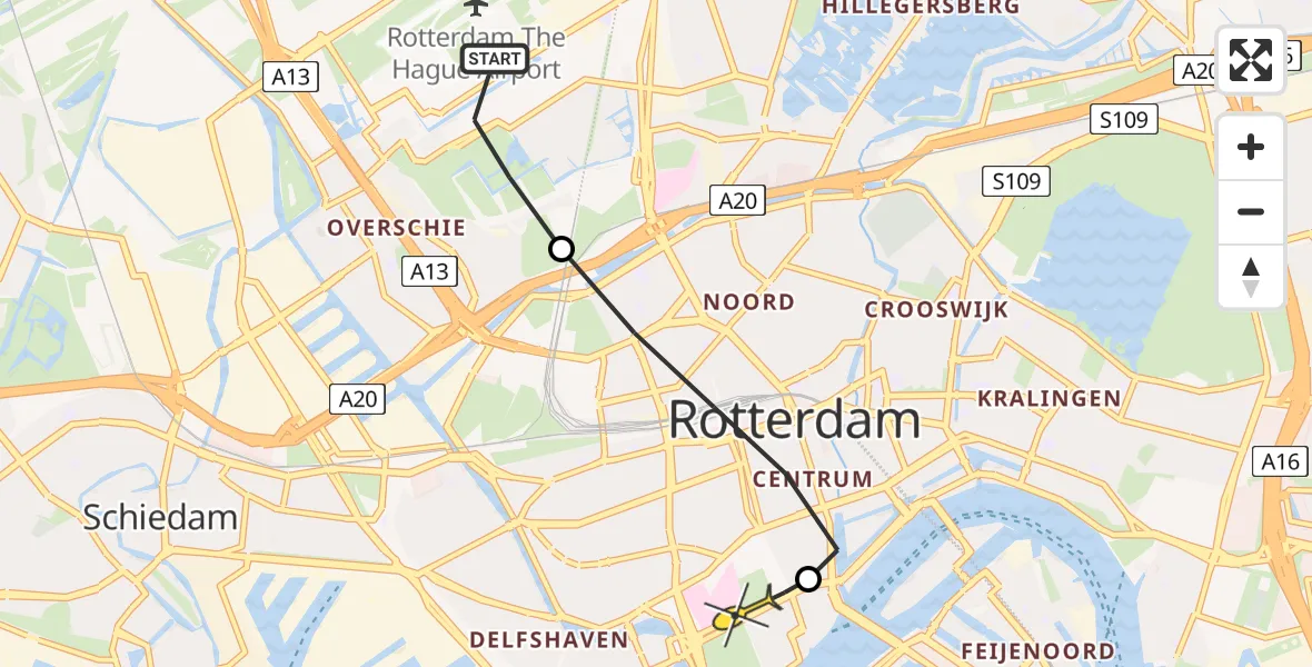 Routekaart van de vlucht: Lifeliner 2 naar Erasmus MC, Van der Duijn van Maasdamweg