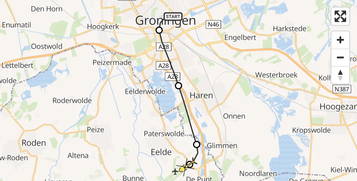 Routekaart van de vlucht: Lifeliner 4 naar Groningen Airport Eelde, Akerkstraat