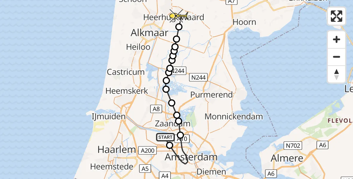 Routekaart van de vlucht: Lifeliner 1 naar Heerhugowaard, Hornhaven