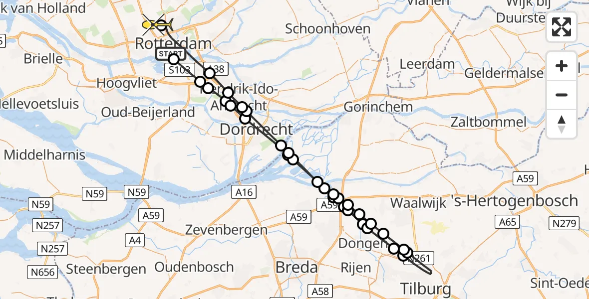 Routekaart van de vlucht: Lifeliner 2 naar Rotterdam The Hague Airport, Overzetveer