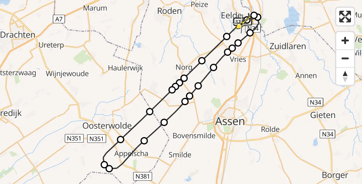 Routekaart van de vlucht: Lifeliner 4 naar Groningen Airport Eelde, Homsteeg