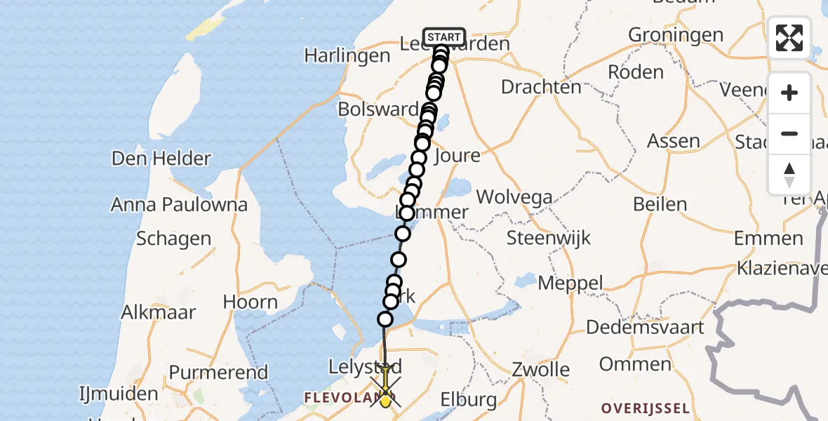 Routekaart van de vlucht: Ambulancehelikopter naar Lelystad, Boksumerdyk