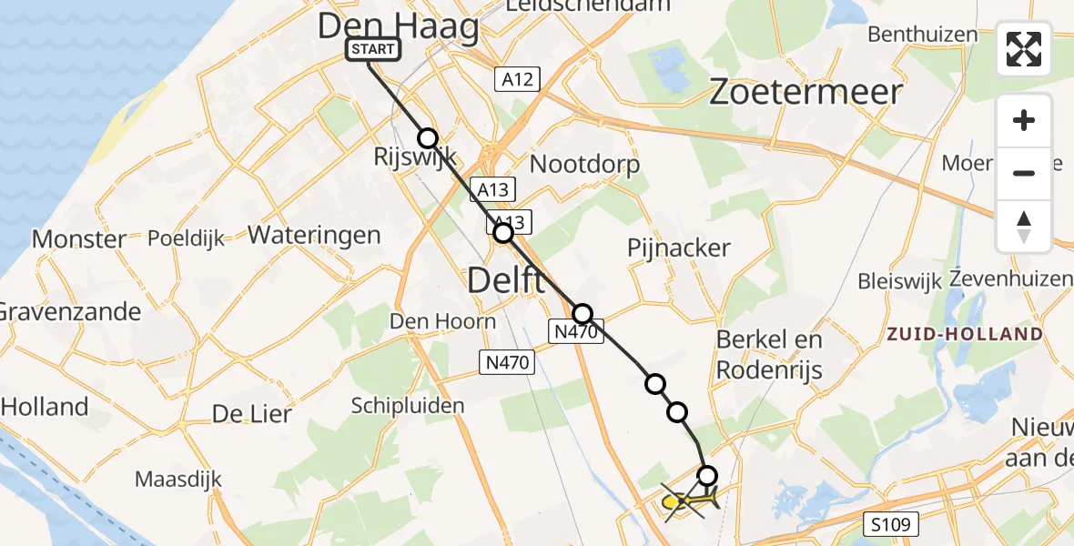 Routekaart van de vlucht: Lifeliner 2 naar Rotterdam The Hague Airport, Van de Veldestraat