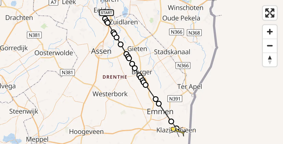 Routekaart van de vlucht: Lifeliner 4 naar Klazienaveen, Homsteeg