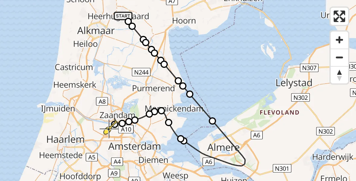 Routekaart van de vlucht: Lifeliner 1 naar Amsterdam Heliport, Gemaalweg
