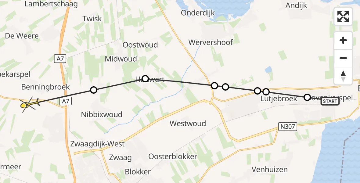 Routekaart van de vlucht: Politiehelikopter naar Wognum, Gezinspaviljoen