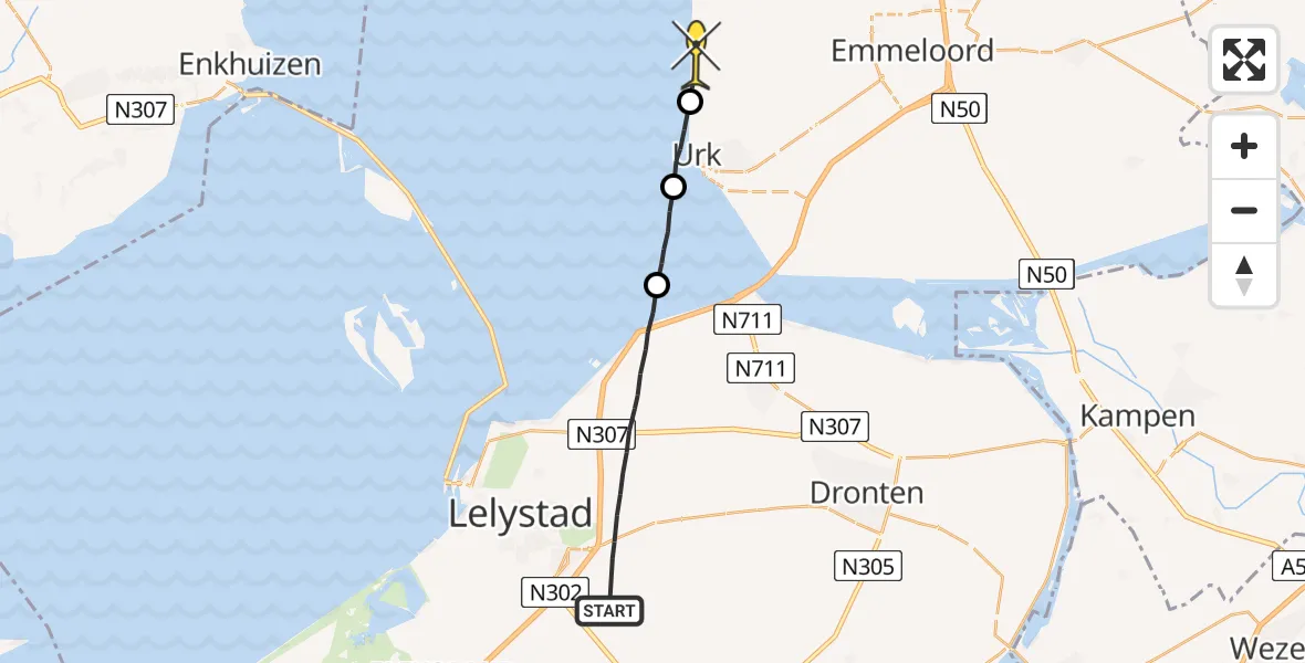 Routekaart van de vlucht: Ambulanceheli naar Espel, Vlotgrasweg