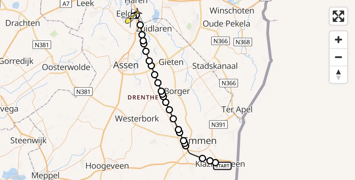 Routekaart van de vlucht: Lifeliner 4 naar Groningen Airport Eelde, Tuinstraat