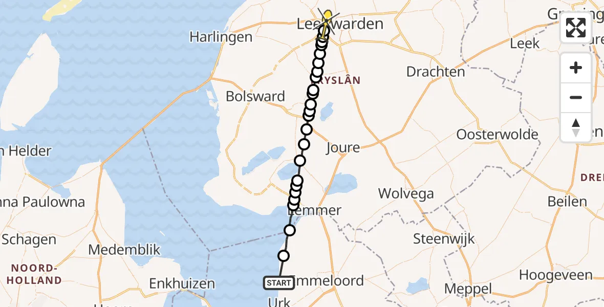 Routekaart van de vlucht: Ambulanceheli naar Leeuwarden, Westermeerdijk