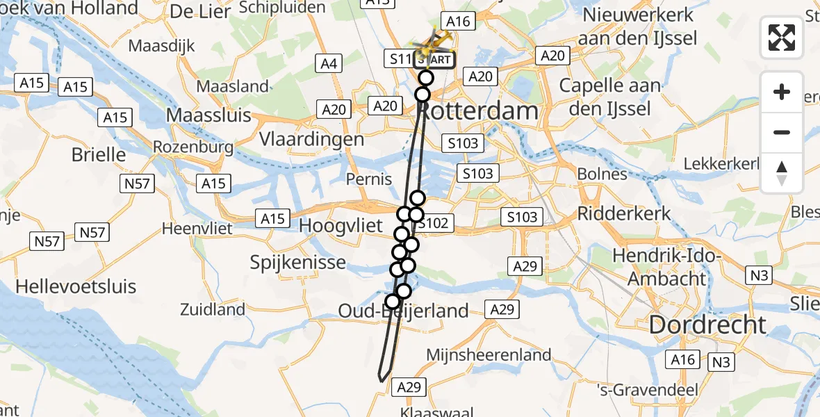Vluchtroute Traumahelikopter Rotterdam The Hague Airport - Rotterdam The Hague Airport, 01 februari 2024, 17:06