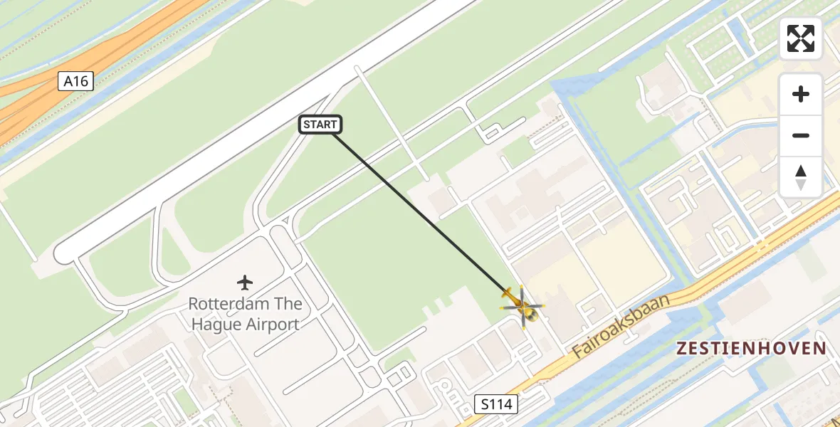 Vluchtroute Traumahelikopter Rotterdam The Hague Airport - Rotterdam The Hague Airport, 01 februari 2024, 18:09