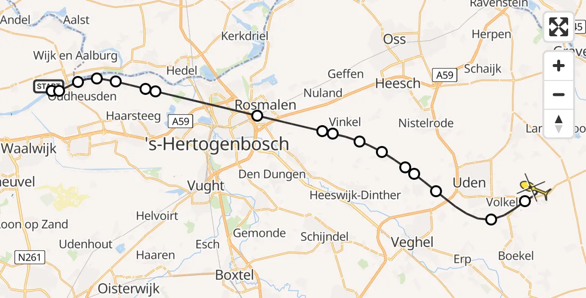 Routekaart van de vlucht: Lifeliner 3 naar Vliegbasis Volkel, Grotestraat