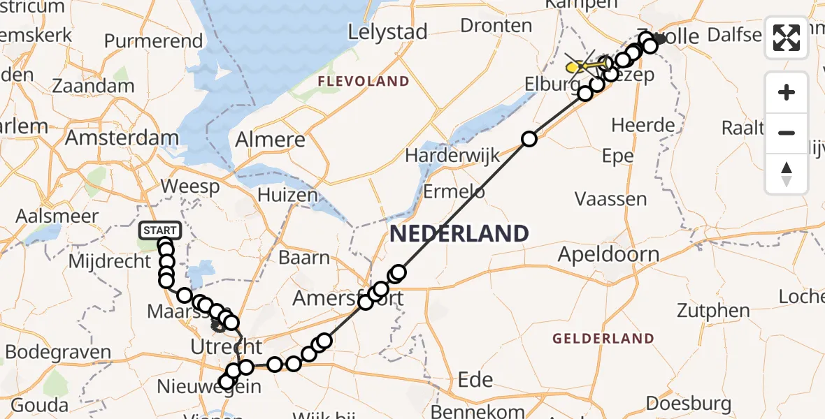 Routekaart van de vlucht: Politieheli naar Oosterwolde Gld, Lindenhorstpad