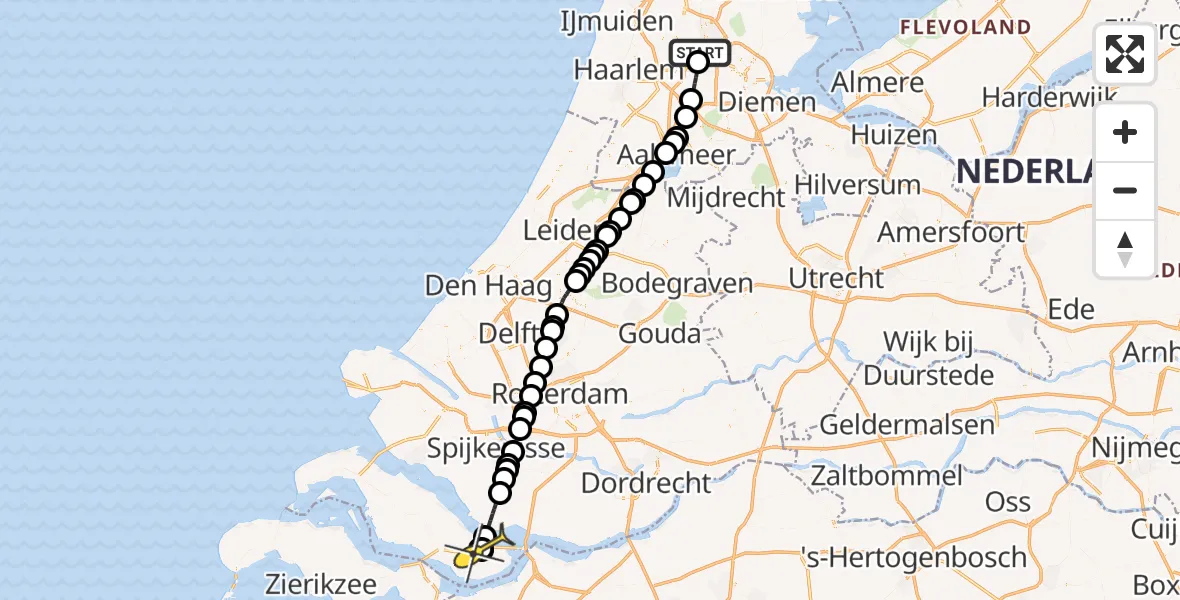 Routekaart van de vlucht: Lifeliner 1 naar Ooltgensplaat, Theemsweg