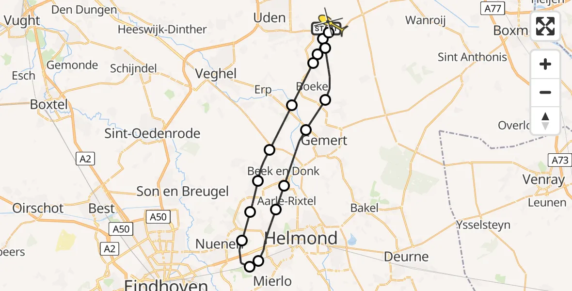 Routekaart van de vlucht: Lifeliner 3 naar Vliegbasis Volkel, Zeelandsedijk