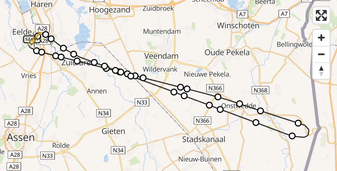 Vluchtroute Traumahelikopter Groningen Airport Eelde - Groningen Airport Eelde, 02 februari 2024, 06:14