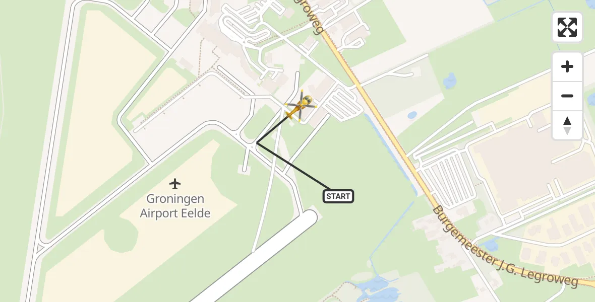 Vluchtroute Traumahelikopter Groningen Airport Eelde - Groningen Airport Eelde, 02 februari 2024, 06:39