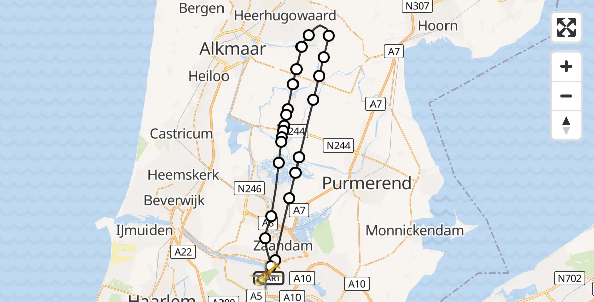 Vluchtroute Traumahelikopter van Amsterdam Heliport naar Amsterdam Heliport